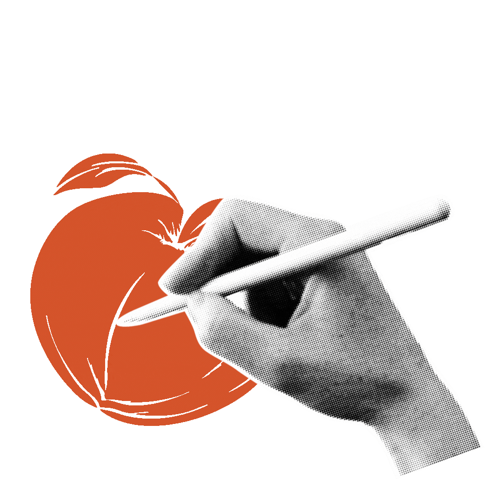 Gif animé d'une main d'une graphiste dessinant la pêche du logo Melba Communication