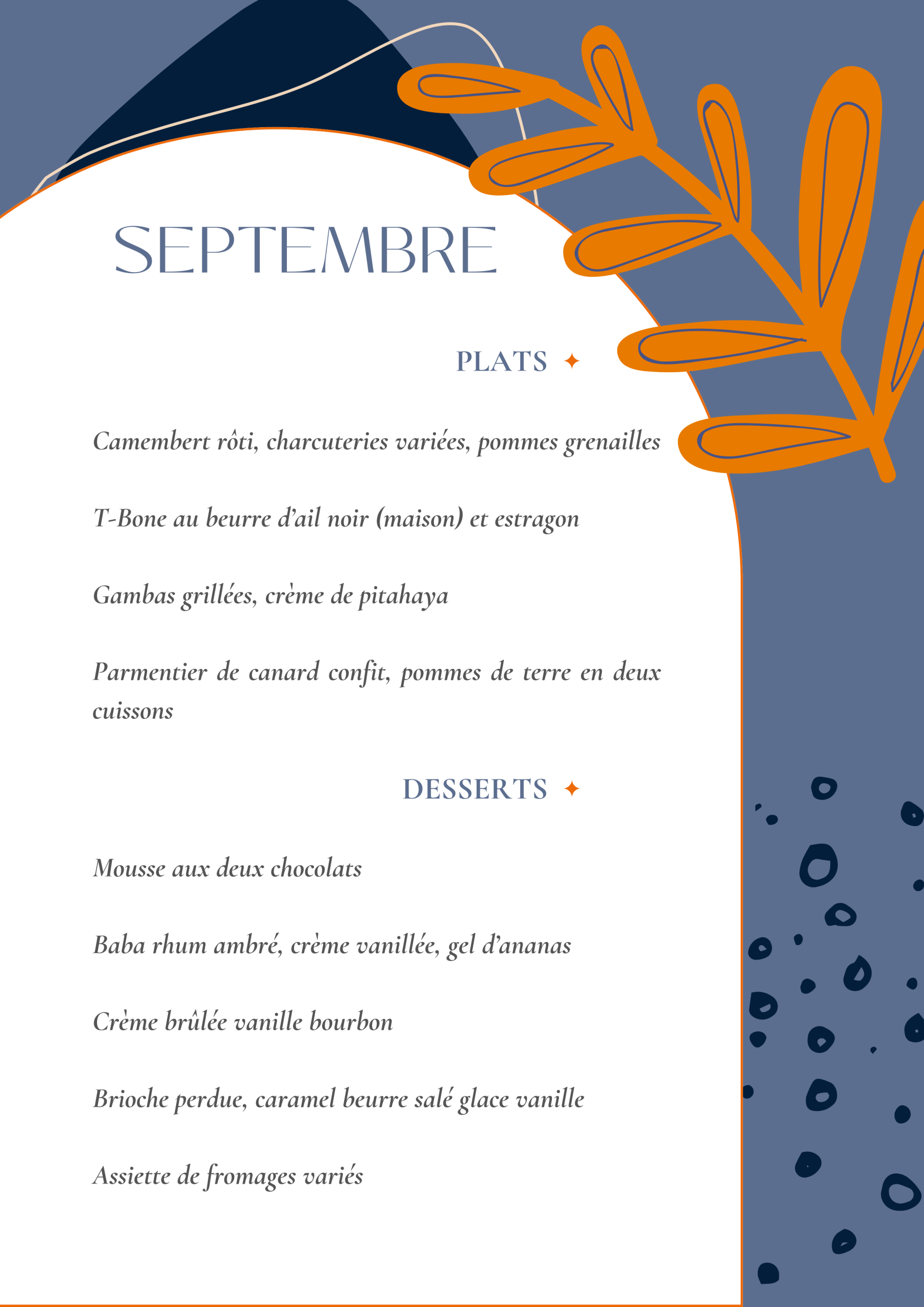 Menu septembre 2025 O-Phenix
