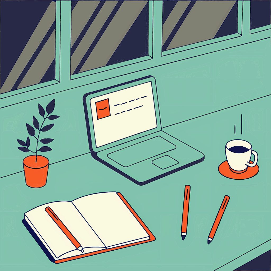 Illustration d'un bureau de graphiste community manager